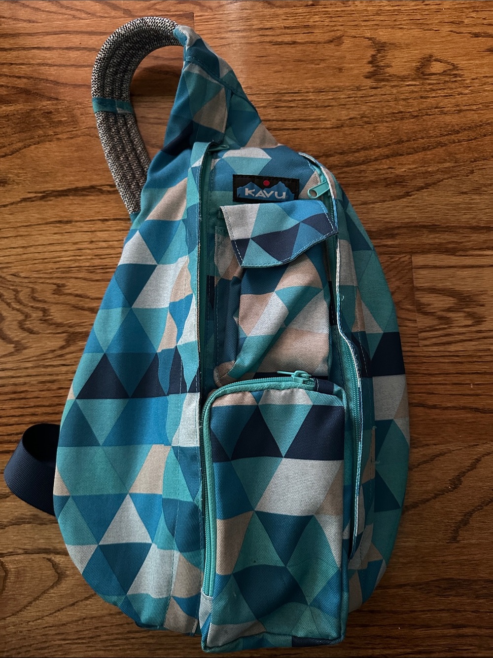 Kavu Blue Teal Geometric Rope Sling Bag
